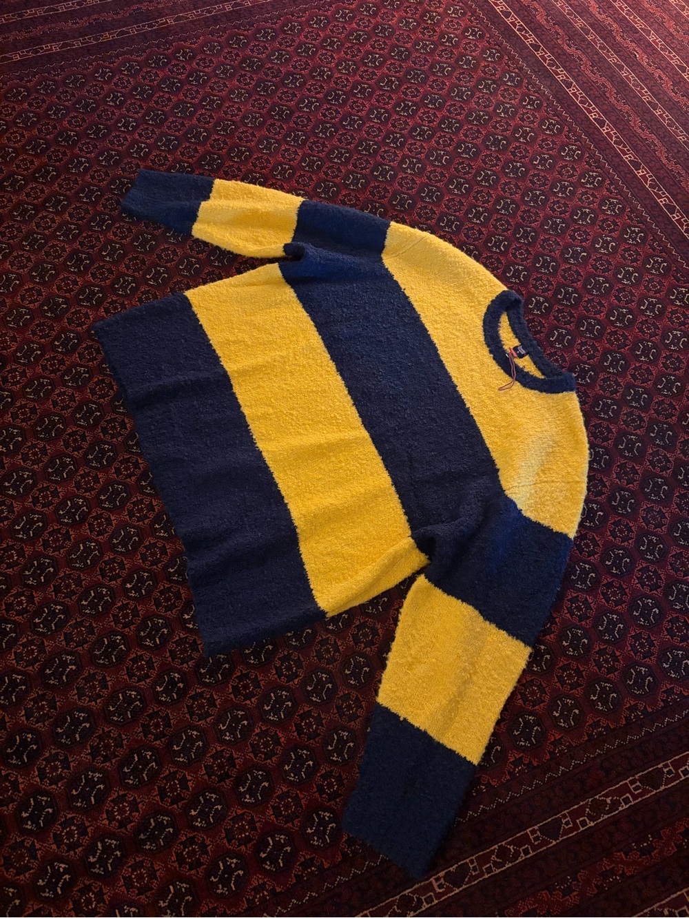 Rowing Blazers Yellow and Navy Wide-Stripe Crewneck Sweater